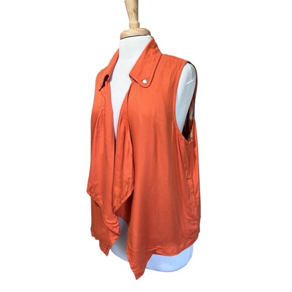 CHICOS Womens L Burnt Orange Rayon Boho Vest Sleeveless Open Flowy Pockets - Picture 3 of 8
